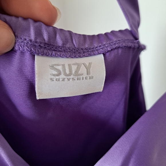 Suzy Shier | Purple y2k style satin cross back padded bust tank top - Picture 9 of 10